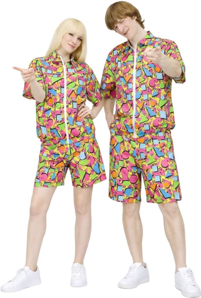 Joya Party® Retro Trainingspak Volwassenen Kort | Carnavalskleding Heren & Dames | Verkleedkleren Man Vrouw | Jaren 80 & 90 Print | Unisex Oversized | Verkleedpak | Korte Mouwen & Korte Broek | Carnaval & Foute Party | Maat XS/S
