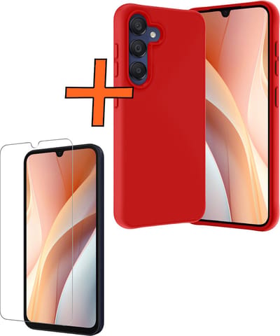 Hoes - Met Screenprotector - Geschikt voor Samsung Galaxy A15 - Sterk & Shockproof - Back Cover - Siliconen Case - Telefoon Hoes - Rood