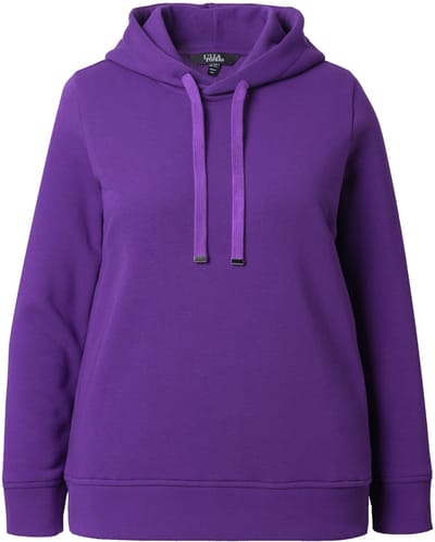 Ulla Popken - Dames - Hoodie geribbelde boorden capuchon lange mouwen - Donker violet - Maat 42+