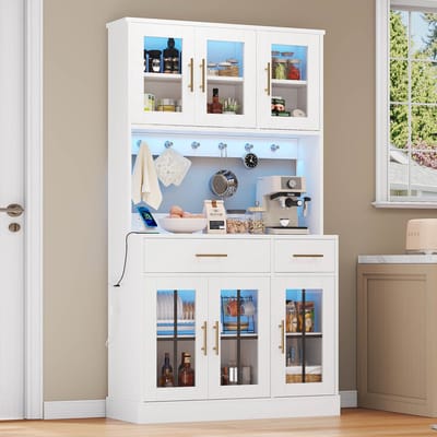 DESMIU Keukenkast - Met Ledverlichting En Opbergruimte - 6 Deuren En 2 Laden Voor Keuken En Eethoek - MDF - Wit - 180x100 Cm