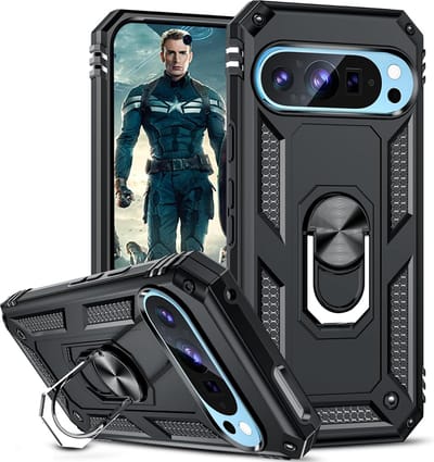 Casemania Hoesje Compatibel met Google Pixel 9 - Zwart - Armor Kickstand Back Cover