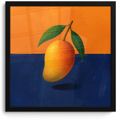 Poster in lijst - Fotolijst 40x40 cm - Posters - Mango - Vlakken - Bladeren - Oranje - Posterlijst zwart - Decoratie - Wanddecoratie woonkamer - Muurdecoratie slaapkamer