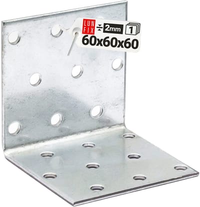 LUN FIX - Hoekverbinder + Gatplatenhoek 60x60x60x2 - 1 Stuk - Hoek - Kleine Montagehoek - Houtverbinder - Corrosiebescherming - Gathoek