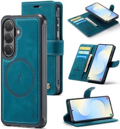 Casemania Hoesje Geschikt voor Samsung Galaxy A27 - Emerald Green - Kunstleer 2 in 1 Afneembare Bookcase - Geschikt voor MagSafe - Magnetische Telefoonhoesje met Pasjeshouder en Standaardfunctie