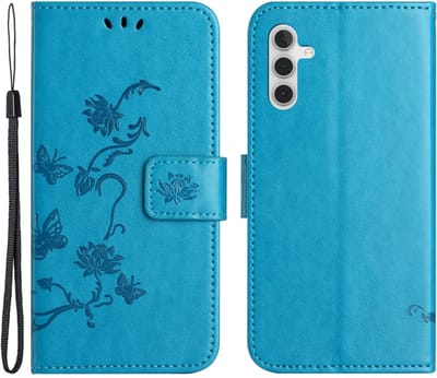 Coverup Hoesje - Geschikt voor Samsung Galaxy S25 / S24 Hoesje - Coverup Bloemen & Vlinders Book Case - Blauw