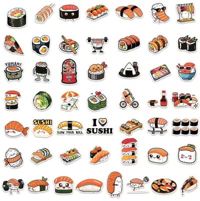50 x Sushi stickers - Vrolijke / grappige stickers - Japanse sushi - Laptopstickers - Bulletjournal - Decoratie - Food stickers - Jonyx