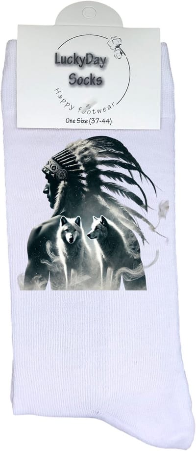 Indiaan - Valentijns Cadeau - Grappige sokken - Leuke sokken - Hem Haar sokken - Vrolijke sokken - Sint cadeau - Vaderdag - Moederdag - Verjaardag cadeau - Kerst cadeau - Verentooi - Jacht - Leuk Cadeau - Socks maken Happy - 37-44
