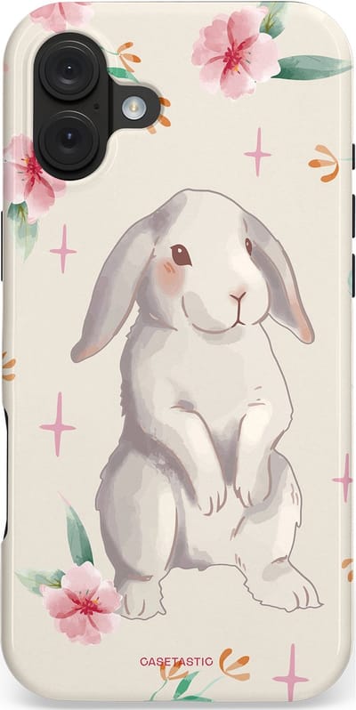 Casetastic hoesje geschikt voor Apple iPhone 16 Plus - MagSafe - Dubbellaagse bescherming - Klein konijntje - Fashion Case - Lichtgrijs Crème