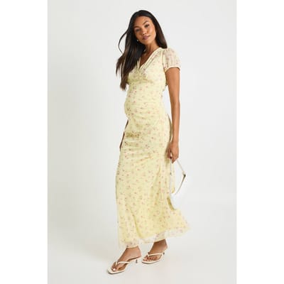 boohoo Dames Zwangerschaps mesh ditsy midaxi jurk | Citroen | Maat: 38