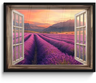 Poster in lijst - Fotolijst 70x50 cm - Posters - Doorkijk - Lavendel - Landschap - Bloemen - Paars - Posterlijst zwart - Decoratie - Wanddecoratie woonkamer - Muurdecoratie slaapkamer