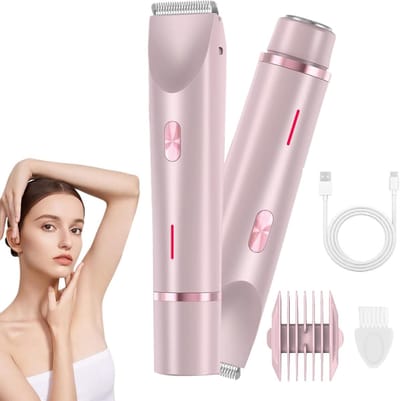 2-in-1 scheerapparaat voor dames - Elektrisch scheerapparaat met twee koppen - Waterdicht, nat en droog - Epilator - Bikinilijntrimmer - Trimmer voor dames - Roze