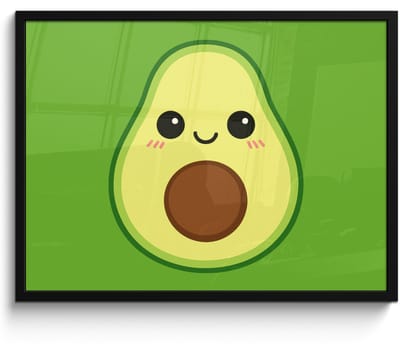 Poster in lijst - Fotolijst 80x60 cm - Posters - Avocado - Groen - Speels - Posterlijst zwart - Decoratie - Wanddecoratie woonkamer - Muurdecoratie slaapkamer