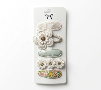 Wit en pastel haarspeldjes set voor meisjes – textiel haarspeldjes met bloemen – 5 stuks – geborduurde margriet details en zachte bloem patroon clips