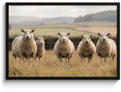 Poster in lijst - Fotolijst 90x60 cm - Posters - Schapen - Weidenlandschap - Heuvels - Posterlijst zwart - Decoratie - Wanddecoratie woonkamer - Muurdecoratie slaapkamer