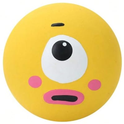 Jouet sonore pour chien avec un design mignon à gros globes oculaires, Balle en caoutchouc pour animaux de compagnie à mâcher, pour les dents, le meulage et le nettoyage, avec une balle jouet couinante pour chien Yellow