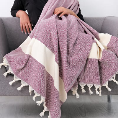 Tavas Cosy Plaid - Bordeaux Katoen foulard Volwassenen En Kinderen Tv-Deken - 100 x 180 cm