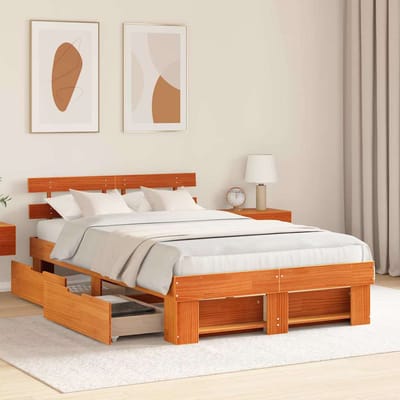 vidaXL - Bedframe - met - lade - Wasbruin - 135 - x - 190 - cm - Massief - grenenhout