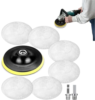 9-delige polijstpadset – 5-inch polijstschijven voor de auto – Polijstsponzen voor haakse slijper – Inclusief ronde adapter – Polijstschijven van wol – Polijstschijven van schuim – Zelfklevende pads voor waxen en polijsten