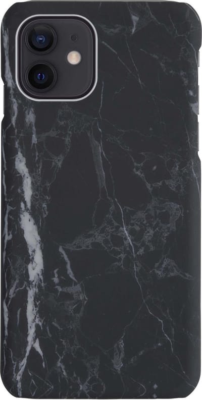 Hoesje Geschikt voor iPhone 12 Hoesje Marmeren Case Hardcover Hoes Marmer - Hoesje Geschikt voor iPhone 12 Marmer Hoes - Zwart