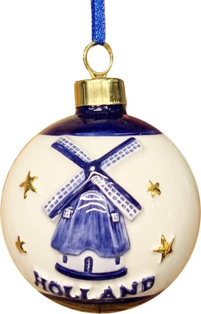 Kerstboom hanger Holland kerstbal molen in Delftsblauw en goud