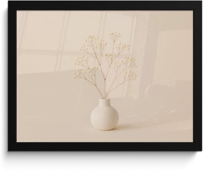 Poster in lijst - Fotolijst 40x30 cm - Posters - Vaas - Takken - Bloemetjes - Wit - Posterlijst zwart - Decoratie - Wanddecoratie woonkamer - Muurdecoratie slaapkamer