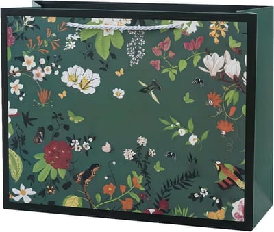 Cadeauzakken met Handgrepen - Papieren Tassen - Cadeaus Inpakken - Vintage Bloem Design - 126 inch - Groen