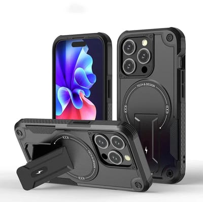 DrPhone ArmorStand – Schokbestendige 360° Bescherming Hoesje – Kickstand Case - Geschikt voor iPhone 17 Pro Max - Zwart