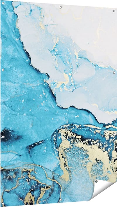 Gards Tuinposter Abstracte Kunst van Blauwe Marmer met Goud - 100x150 cm - Tuindoek - Tuindecoratie - Wanddecoratie buiten - Tuinschilderij