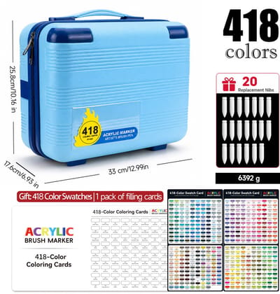 Acrylmarkers met directe inkttoevoer - 418 kleuren hemelsblauw - zachte punt zonder indrukken - voor kunst, DIY en handtekenen - geschenkdoos