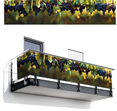 Balkonscherm 500x110 cm - Balkonposter Druiven - Wijn - Natuur - Groen - Balkon scherm decoratie - Balkonschermen - Balkondoek zonnescherm