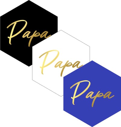 12 Cadeaustickers: papa - Hexagon 35 x 40 mm - 3 varianten - Vaderdag- Cadeauversiering- Sluitzegel- Traktatiesticker- Wensetiket