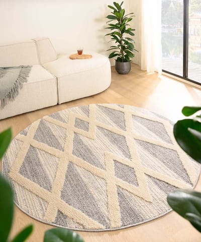 Scandinavisch vloerkleed rond - Fjord Farger grijs/crème 80