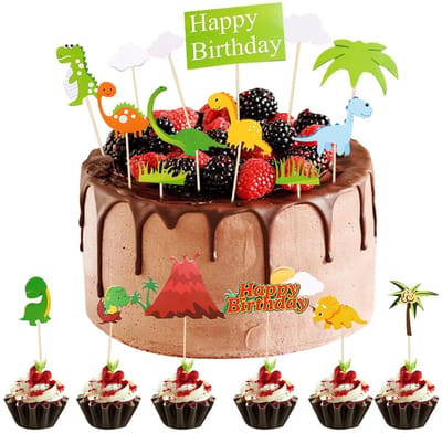 Dailygoods- Taartdecoratie 22 Stuks - Taarttopper Verjaardag - Dinosaurus Decoratie - Feestdecoratie - Herbruikbaar - Hoogwaardig Papier - Taarttoppers
