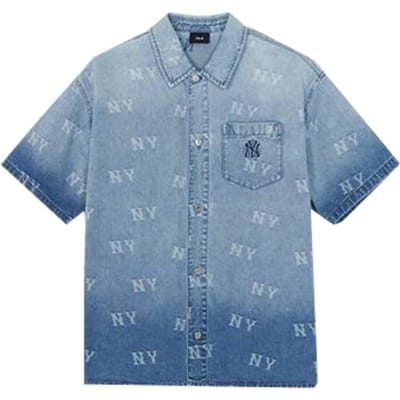 MLB Monogram Vintage Stijl Comfortabel Casual Kleurverloop Denim Logo Print Poloshirt Unisex shirts 3ADRM0163-50INS XS