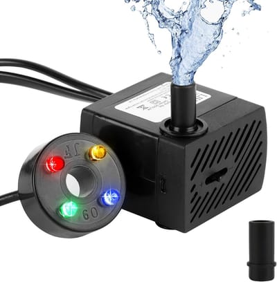 Krachtige Mini Waterpomp met 4 LED-lampen, 350 L/h, Ideaal voor Tuin, Fonteinen en Aquariums