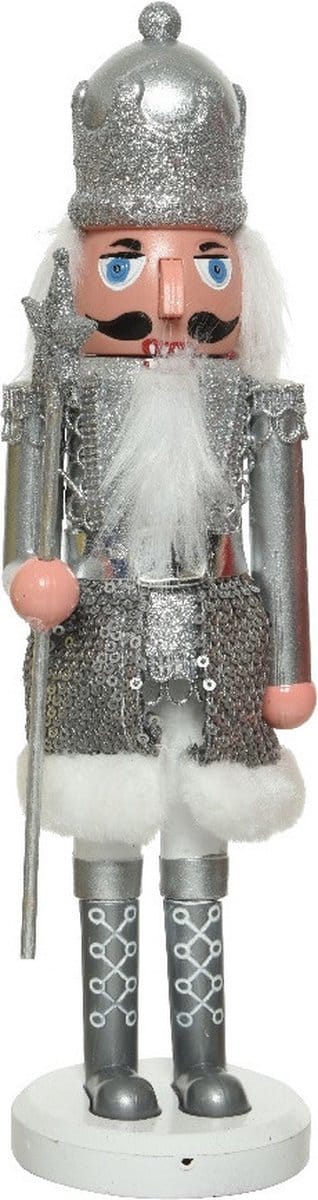 Kerstbeeldje kunststof notenkraker poppetje/soldaat zilver 28 cm kerstbeeldjes - Kerstversiering/woondecoratie