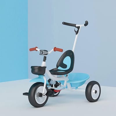 Driewieler 2-in-1 - Kinderfiets loopfiets - Buiten spelen - Afneembare duwstang - 75 x 50 x 87 cm - Wit blauw