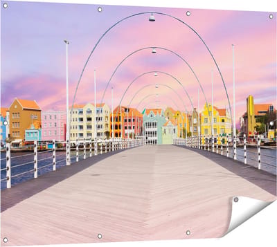Gards Tuinposter Willemstad Gekleurde Huisjes in Cura�ao - 120x90 cm - Tuindoek - Tuindecoratie - Wanddecoratie buiten - Tuinschilderij