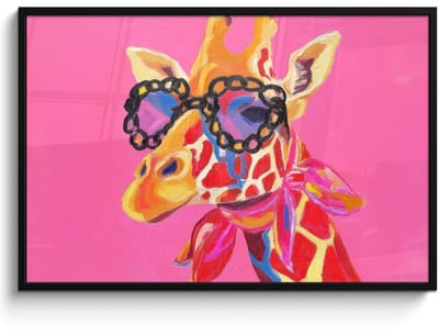Poster in lijst - Fotolijst 120x80 cm - Posters - Giraf - Roze - Bril - Sjaal - Posterlijst zwart - Decoratie - Wanddecoratie woonkamer - Muurdecoratie slaapkamer