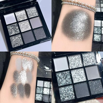 9 kleuren Matte Glitter Oogschaduw Palet Shimmer Oogschaduw Make-up Koel Grijs Zwart Glanzend Oogpigment zwart
