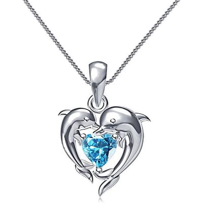 Huitan Paar Dolfijn met Blauw Hart CZ Ketting Vrouwen Chic Bruid Bruiloft Sleutelbeen Ketting Kettingen Fancy Gift Statement Sieraden 45cm gray