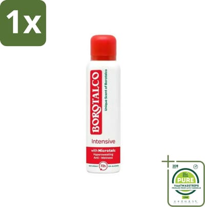 1 x Borotalco - Deodorant Spray - Intensive - Active Crystal Talc - 0% Alcohol - 150 ml - Deodorant Spray - Antitranspirant - Borotalco - Intensieve Bescherming - Alcoholvrij
