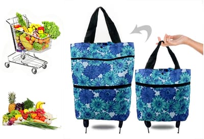KZQ Opvouwbare Winkelwagen - 3-in-1 Winkelwagen/Schoudertas op wielen - Extra grote capaciteit, stevig en duurzaam, lichtgewicht en draagbaar - Geschikt voor winkelen, reizen en markten - blauw