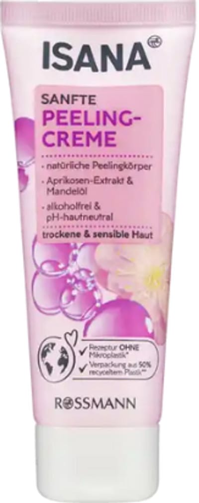 ISANA Milde Exfoliërende Crème - 1x 75ml | Abrikozenextract & Amandelolie - Alcoholvrij - pH-neutraal | Voor een gereinigde en zachte huid