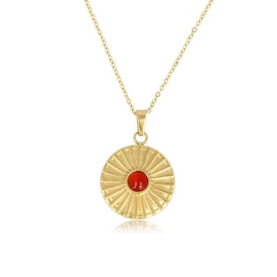 My Bendel - Goudkleurige Ketting Carnelian Zonnetjes Hanger - Goudkleurige Carnelian Zonnetjes Ketting - Fijne Schakelketting - met Luxe Cadeauverpakking | Sieraden Voor Dames