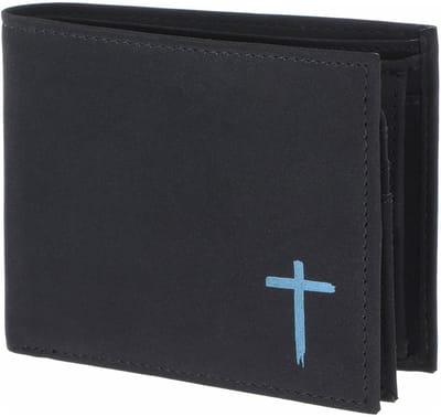 oxmox portemonnee New Cryptan RFID Protect Querscheinbörse Freedom Cross Print Cyan Black zwart