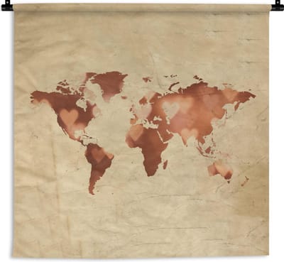 Wandkleed - Wereldkaart - Liefde - Kleuren - 120x120 cm - Wandtapijt