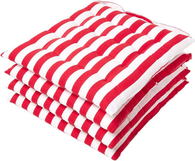 Homescapes zitkussens met brede strepen, 100% katoen, rood, set van 4