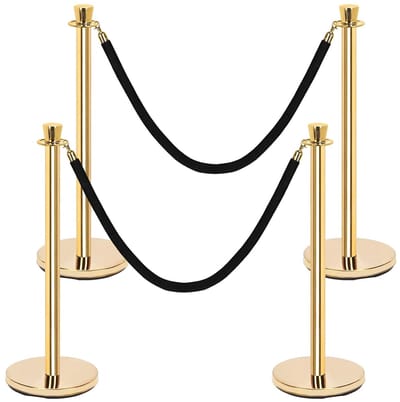 31-delige Gouden Stanchion Post Queue Kit met Zwarte Fluwelen Touwen, 35 Inch Palen en Sand Injection Basis voor Evenementen en Feesten