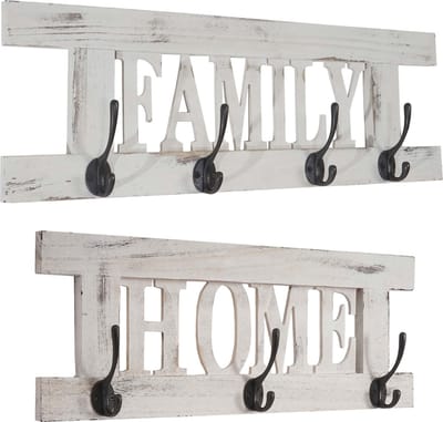2-delige wandkapstokset MCW-C60 Home+Family kapstokpaneel, shabby look vintage ~ wit, shabby